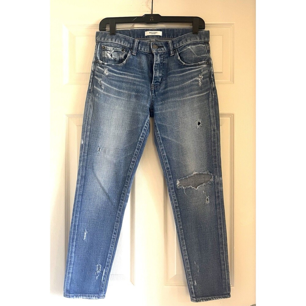 MOUSSY VINTAGE Westcliffe Straight Jeans 27 Blue Distressed Made in Japan Luxury